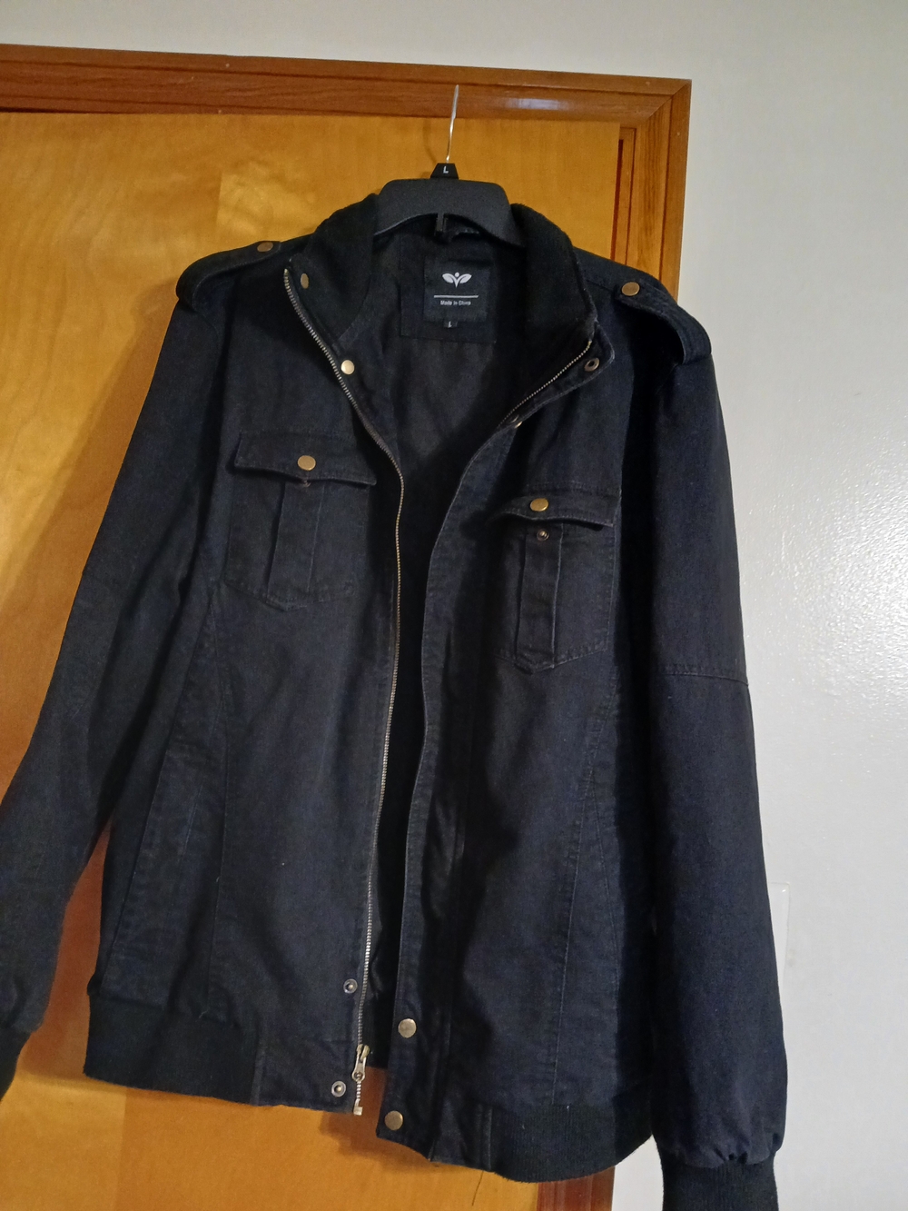 Men's Black Utility Jacket - Casual Zip Front Coat